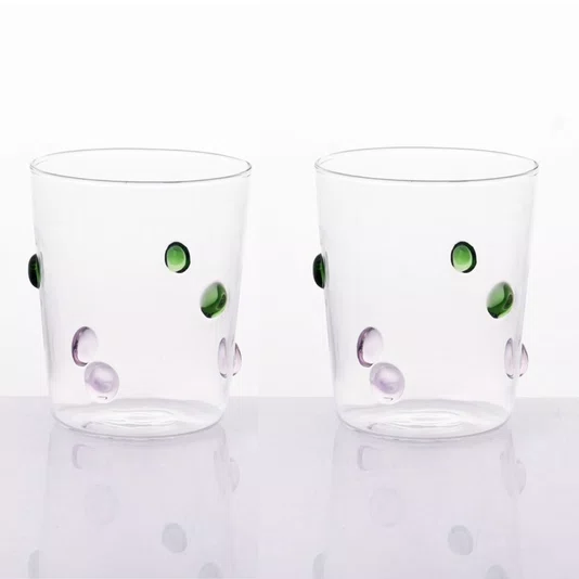 Jogo de 2 Copos em Vidro Borossilicato Gemas Coloridas 350 ml