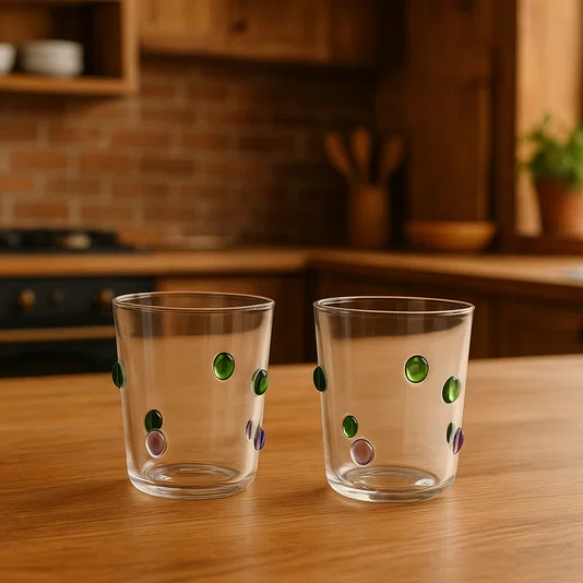 Jogo de 2 Copos em Vidro Borossilicato Gemas Coloridas 350 ml