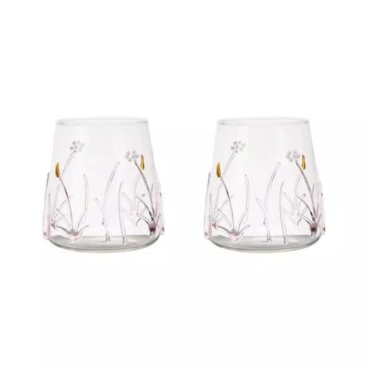 Jogo de 2 Copos em Vidro Borossilicato Jardim Rosa 450 ml