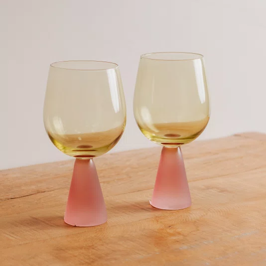 Jogo de 2 Taças em Vidro Colors Verde e Rosa 420 ml