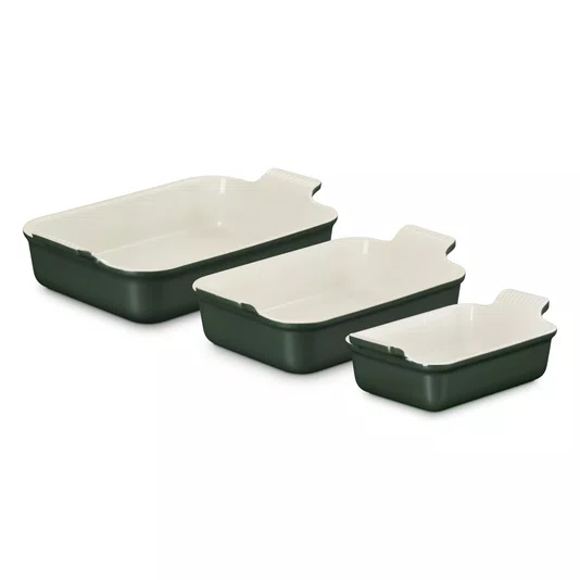 Jogo de 3 Travessas Retangulares de Cerâmica Heritage Le Creuset Foret