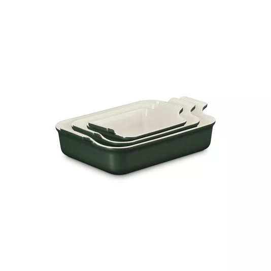 Jogo de 3 Travessas Retangulares de Cerâmica Heritage Le Creuset Foret