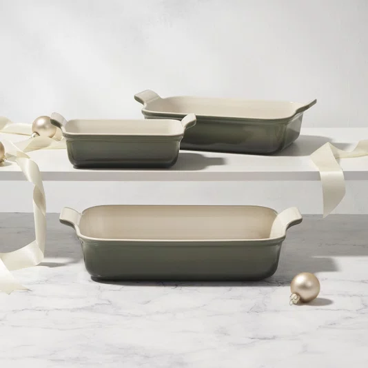 Jogo de 3 Travessas Retangulares de Cerâmica Heritage Le Creuset Thyme