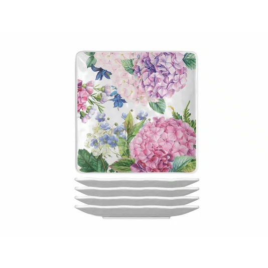 Jogo de 4 Pratos Canapés em Melamina Wild Hydrangea Michel Design