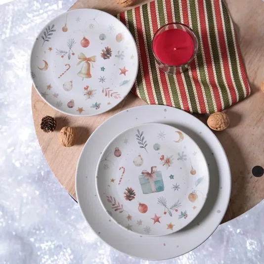 Jogo 06 Pratos de Sobremesa Coup Stoneware Noite de Natal Porto Brasil