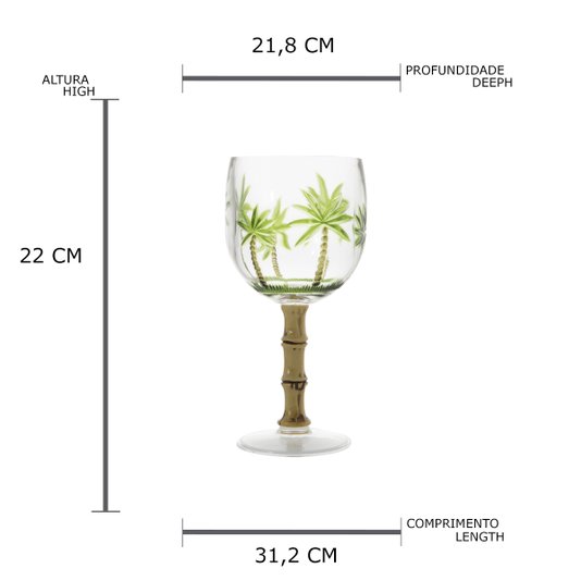 Jogo de 6 Taças em  Acrílico Palm Tree Bon Gourmet 450 ml