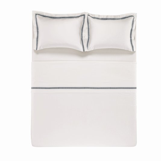 Jogo de Cama Casal 100% Algodão Egípcio Cetim 300 Fios San Martino Trussardi Branco e Ardósia 