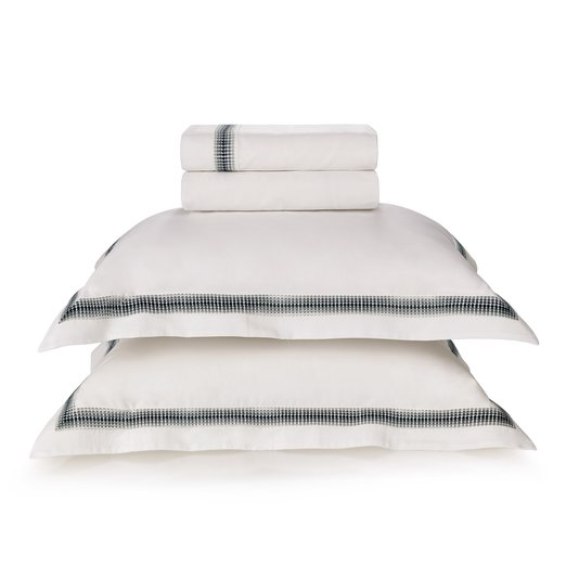 Jogo de Cama Casal 100% Algodão Egípcio Cetim 300 Fios San Martino Trussardi Branco e Ardósia 