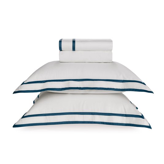 Jogo de Cama Casal 300 Fios Castello Trussardi Branco e Marinho