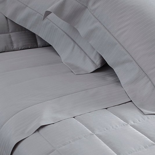 Jogo De Cama Casal Damask Stripes 300 Fios Buddemeyer Cinza
