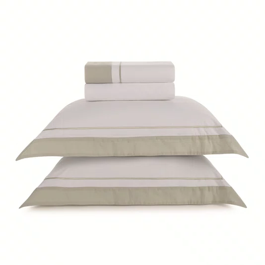Jogo de Cama Casal Fiesole 200 Fios Trussardi Branco e Grigio 220cm x 260cm