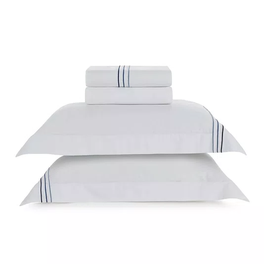 Jogo de Cama Casal Menfi 300 Fios Trussardi Branco e Azul 2,20 x 2,60 cm