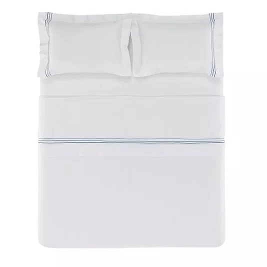 Jogo de Cama Casal Menfi 300 Fios Trussardi Branco e Azul 2,20 x 2,60 cm