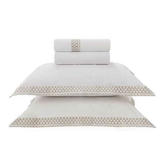 Jogo de Cama Casal Percal 300 Fios Andreani Trussardi Branco e Legno