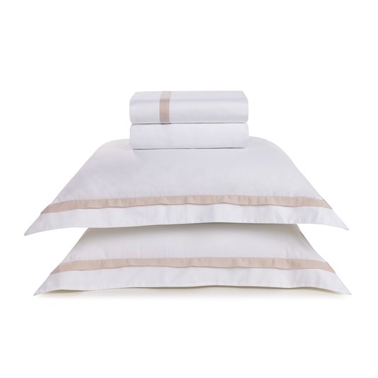 Jogo De Cama Casal Vercelli 300 Fios Trussardi Branco/rose 2,20 x 2,80 m