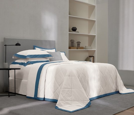 Jogo de Cama King 200 Fios Olga Trussardi Branco/Adriatico