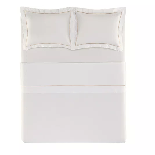 Jogo de Cama King Dominicani 600 Fios Trussardi Branco e Nocciola 280cm x 280cm