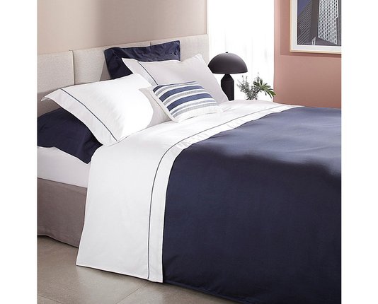 Jogo de Cama Queen 500 Fios Nilo Buddemeyer Luxus Branco e Azul Petróleo 2,40 x 2,80 m
