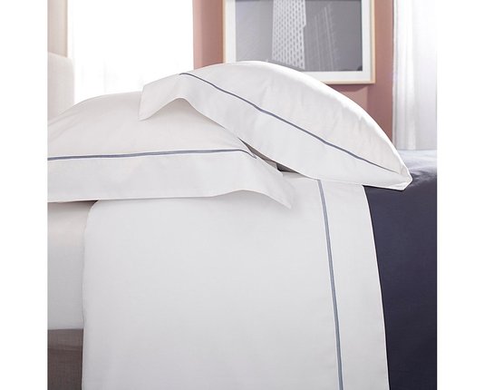 Jogo de Cama Queen 500 Fios Nilo Buddemeyer Luxus Branco e Azul Petróleo 2,40 x 2,80 m
