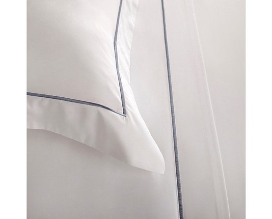 Jogo de Cama Queen 500 Fios Nilo Buddemeyer Luxus Branco e Azul Petróleo 2,40 x 2,80 m