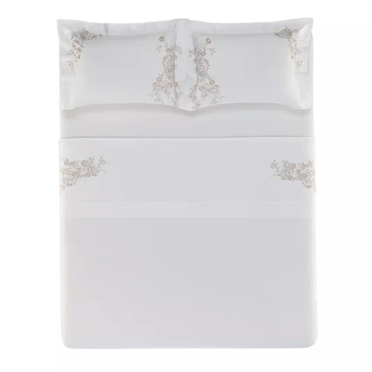 Jogo de Cama Queen Anicia 300 Fios Egípcio Trussardi Branco 2,40 x 2,80 m