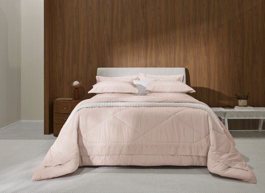 Jogo de Cama Queen Caprioli 200 Fios Trussardi Rosa Quartzo/Soft Nude