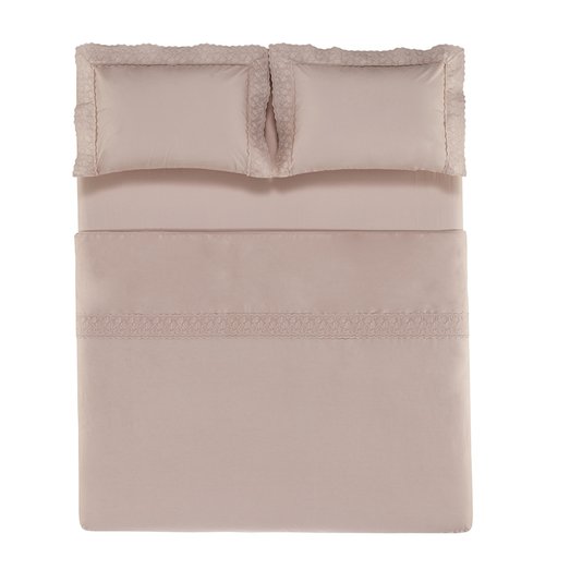 Jogo de Cama Queen Caprioli 200 Fios Trussardi Rosa Quartzo/Soft Nude