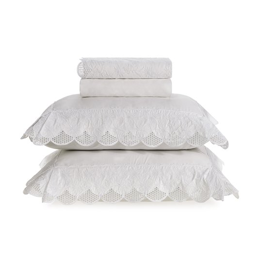 Jogo De Cama Queen Edelweiss 300 Fios Trussardi Branco/Branco