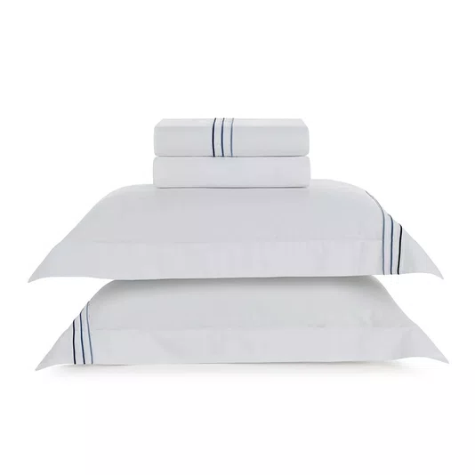 Jogo de Cama Queen Menfi 200 Fios Trussardi Branco e Azul 240cm x 260cm