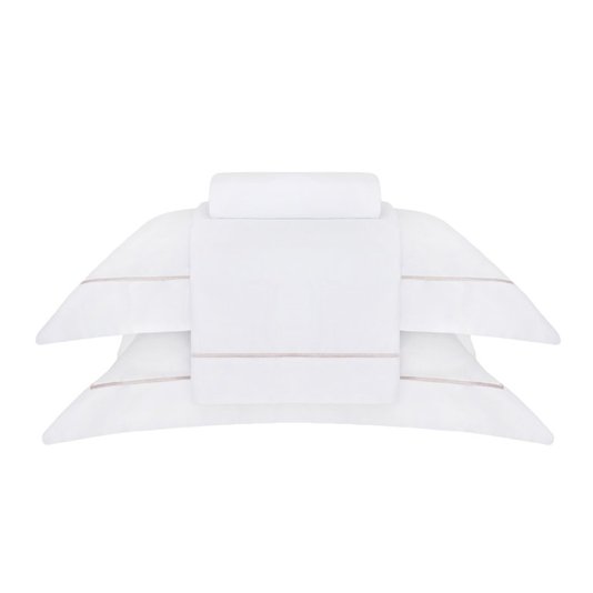Jogo de Cama Queen Nilo 500 Fios Buddemeyer Luxus Branco e Rosa 2,40 x 2,80 m