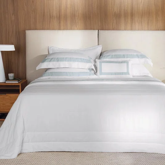 Jogo Cama Queen Rivus Algodão e Linho Trussardi Branco e Azul 240cm x 250cm