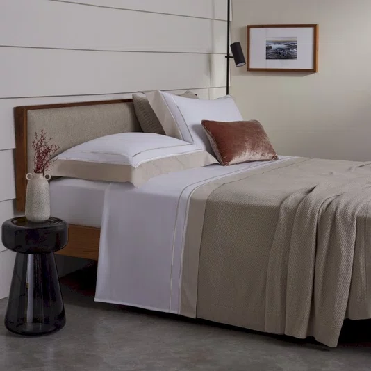 Jogo de Cama Queen Sáville 400 Fios Buddemeyer Luxus Branco/Bege Duna 260cm x 290cm