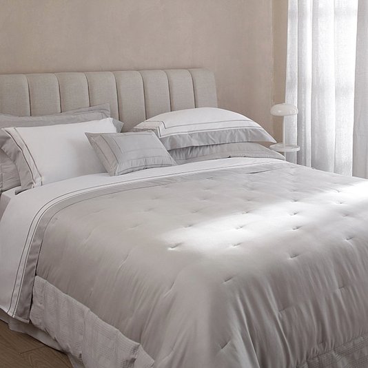 Jogo De Cama Queen Saville 400 Fios Buddemeyer Luxus Branco/Prata 2,60 x 2,90 m