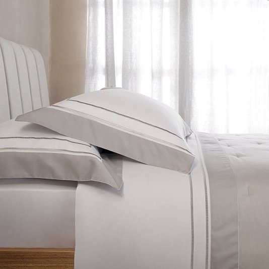 Jogo De Cama Queen Saville 400 Fios Buddemeyer Luxus Branco/Prata 2,60 x 2,90 m