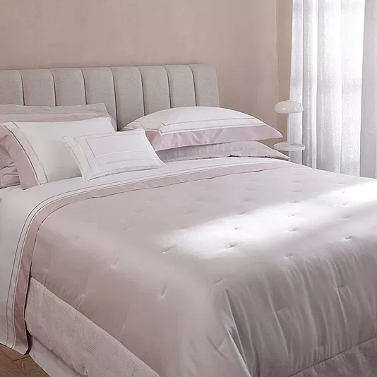 Jogo de Cama Queen Sáville 400 Fios Buddemeyer Luxus Branco/Rosa Ballet 260cm x 290cm