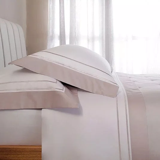 Jogo de Cama Queen Sáville 400 Fios Buddemeyer Luxus Branco/Rosa Ballet 260cm x 290cm