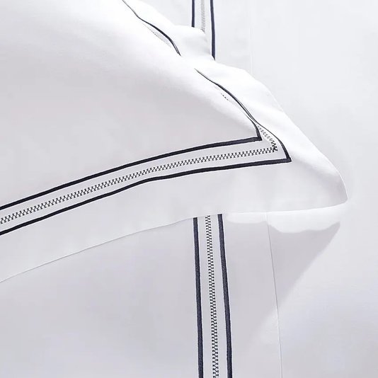 Jogo De Cama Queen Trento 800 Fios Buddemeyer Luxus Branco/Borda Azul 2,60 x 2,90 m