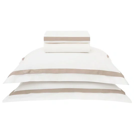 Jogo de Cama Queen Vercelli 300 Fios Trussardi Branco/Nocciola