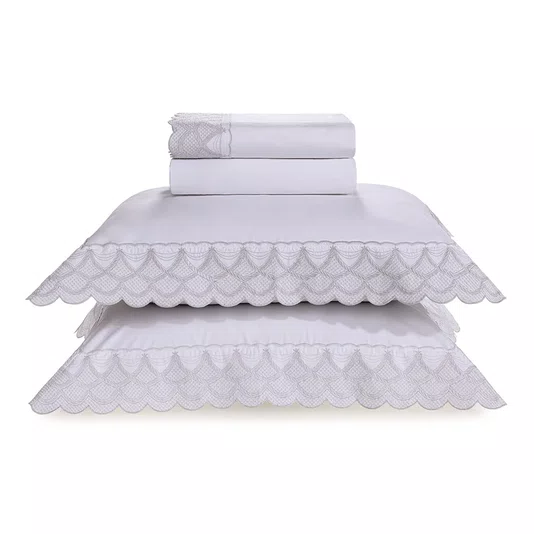Jogo De Cama Queen Villaggi 200 Fios Trussardi Branco/Platino 2,40 x 2,80 m
