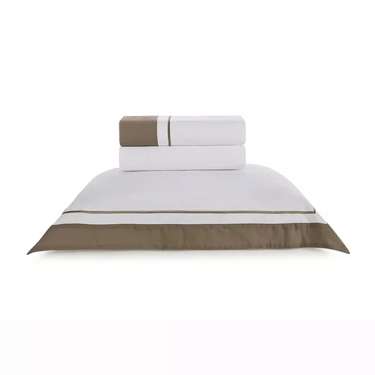 Jogo de Cama Solteiro Fiesole 200 Fios Trussardi Branco e Marrone 180cm x 260cm