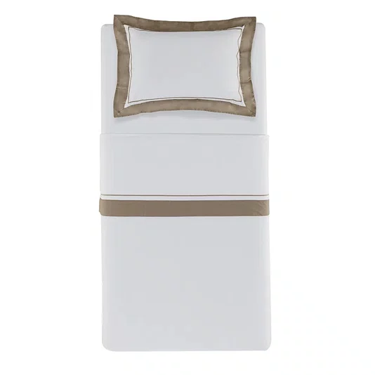Jogo de Cama Solteiro Fiesole 200 Fios Trussardi Branco e Marrone 180cm x 260cm