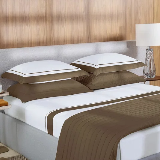 Jogo de Cama Solteiro Fiesole 200 Fios Trussardi Branco e Marrone 180cm x 260cm