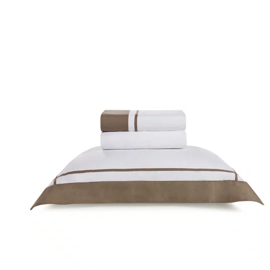 Jogo de Cama Solteiro Pazzi 200 Fios Trussardi Branco/Marrone 1,80 x 2,60 m