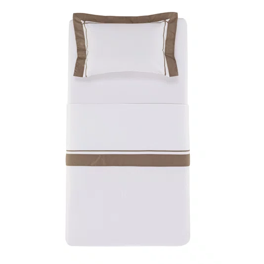 Jogo de Cama Solteiro Pazzi 200 Fios Trussardi Branco/Marrone 1,80 x 2,60 m