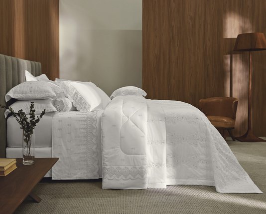 Jogo de Cama Super King 300 Fios Corelli Trussardi Branco e Platino