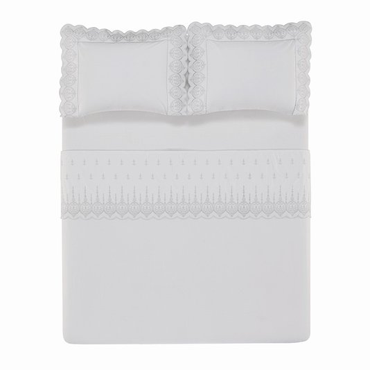Jogo de Cama Super King 300 Fios Corelli Trussardi Branco e Platino