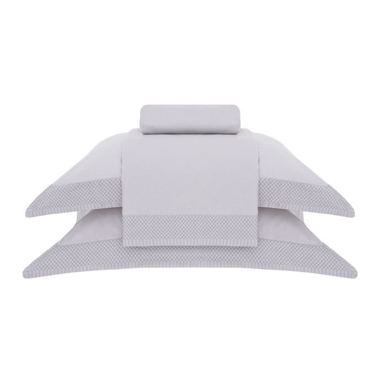 Jogo de Cama Super King 400 Fios Clak Buddemeyer Luxus Cinza Antártica c/ Bordado Cinza