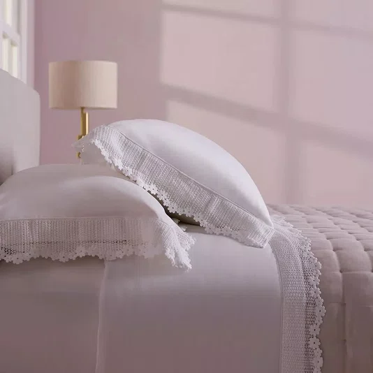 Jogo De Cama Super King Aya 400 Fios Buddemeyer Luxus Branco 280cm x 280cm