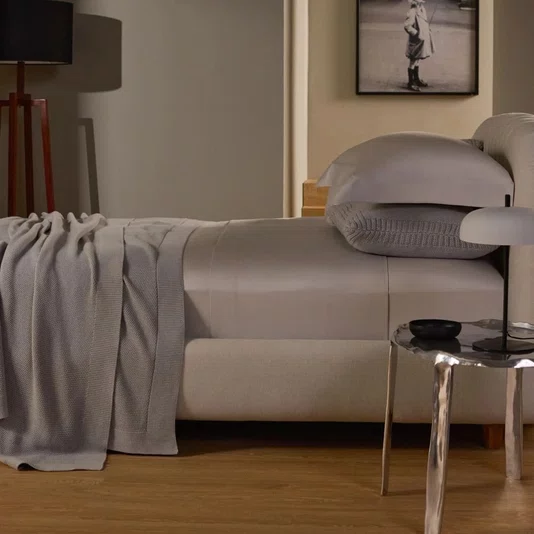 Jogo de Cama Super King Basquiat 400 Fios Buddemeyer Luxus Prata Nuvem/Prata 2,80 x 2,80 m