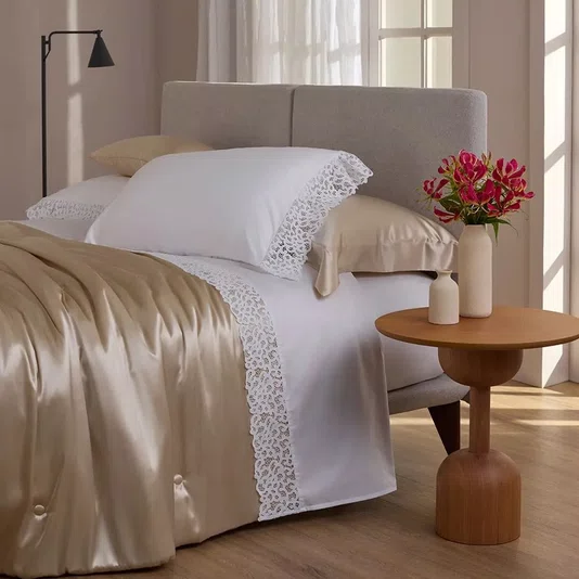 Jogo De Cama Super KIng Capri 600 Fios Buddemeyer Luxus Branco 280cm x 280cm